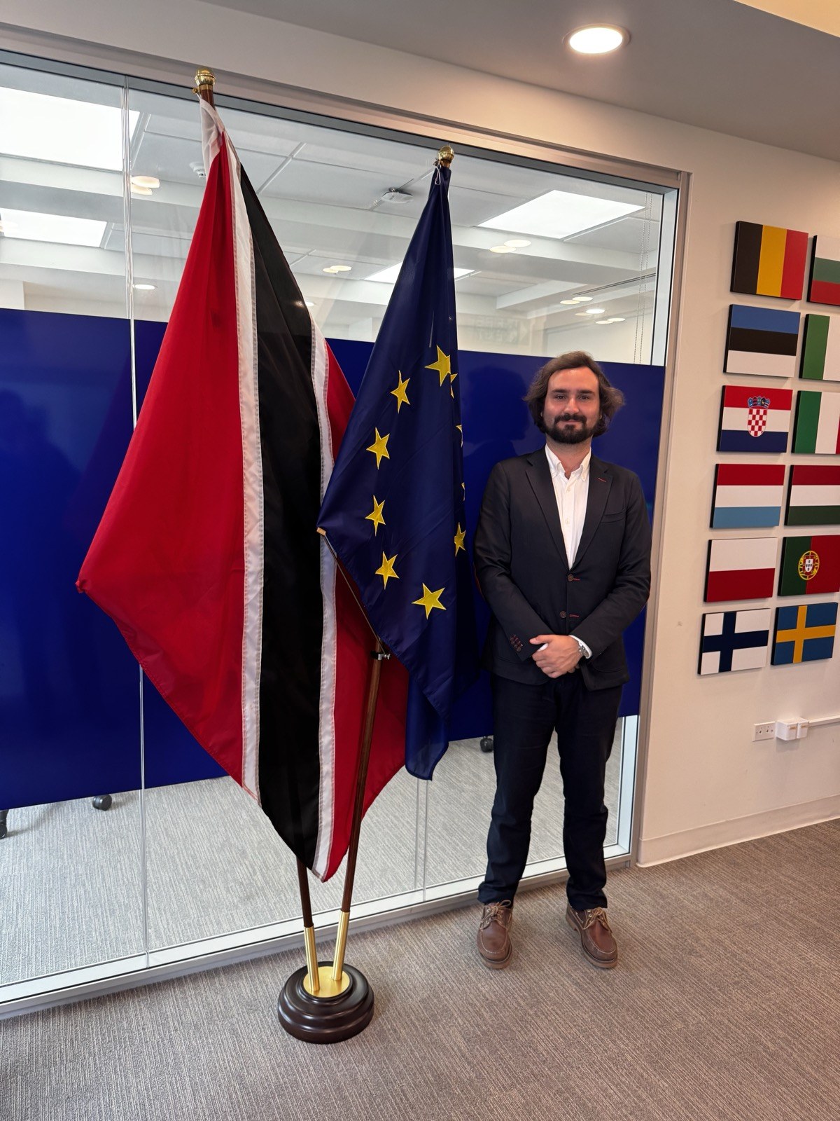 Stowlog with the European Union and Trinidad & Tobago flags during the Global Gateway Mission